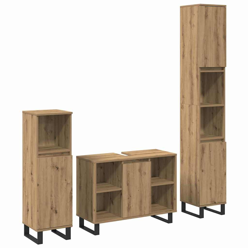 vidaXL Badezimmermöbel-Set 3 Stk. Braun 30 x 30 x 180 cm Holzwerkstoff