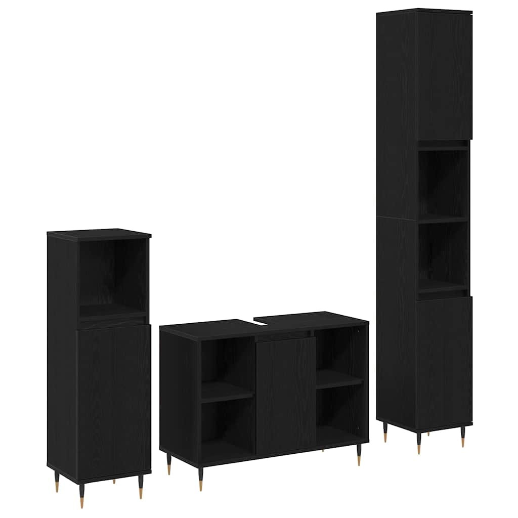 vidaXL Badezimmermöbel-Set 3 pcs Schwarz Eichen-Optik Holzwerkstoff