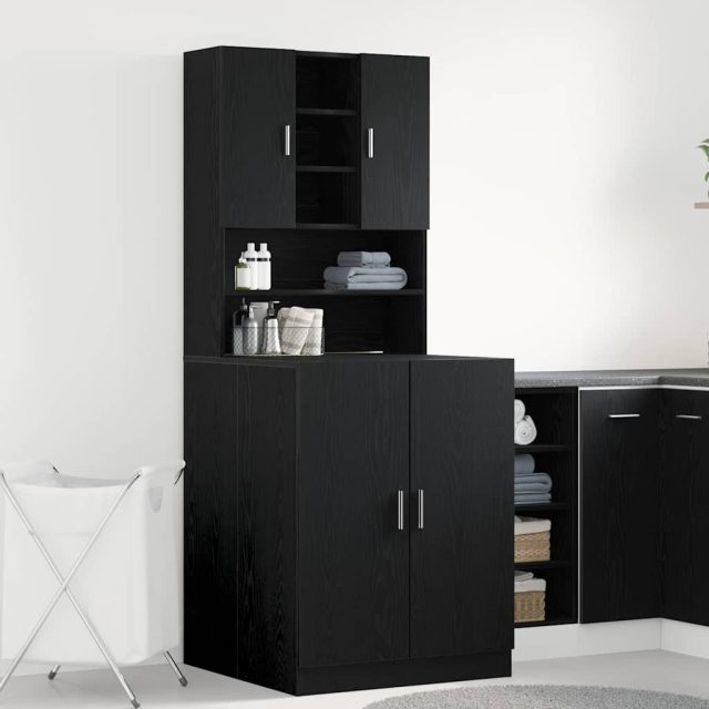 vidaXL Waschmaschinen-Schrank 2 pcs Schwarz Eichen-Optik