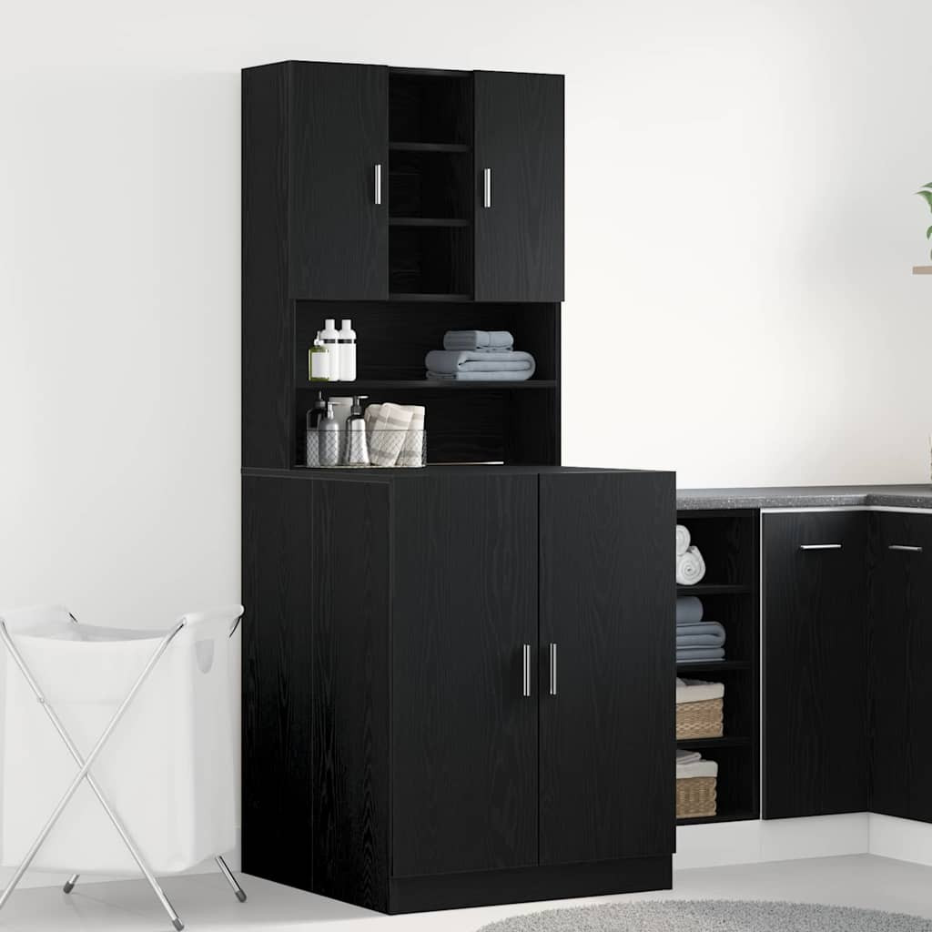 vidaXL Waschmaschinen-Schrank 2 pcs Schwarz Eichen-Optik
