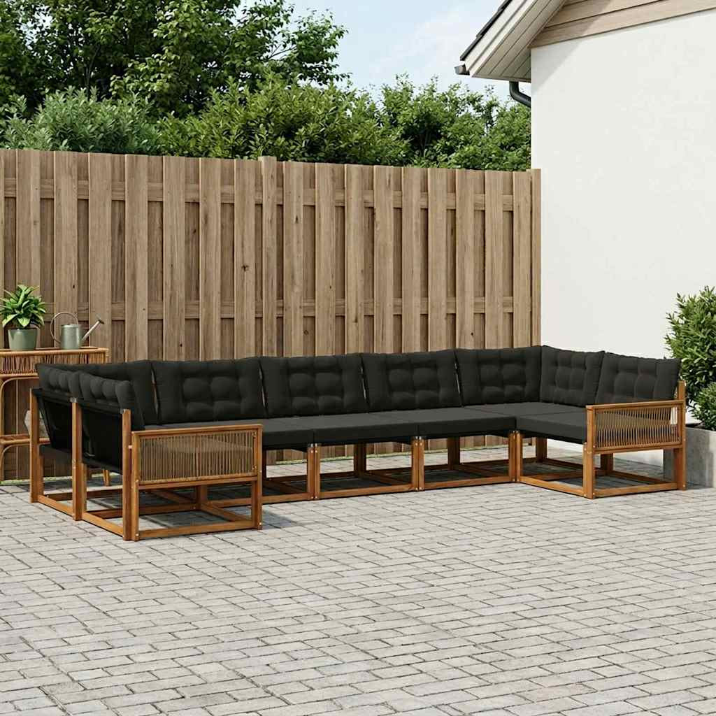 vidaXL Outdoor-Sofagarnitur mit Kissen 7 pcs Natürlich und Schwarz