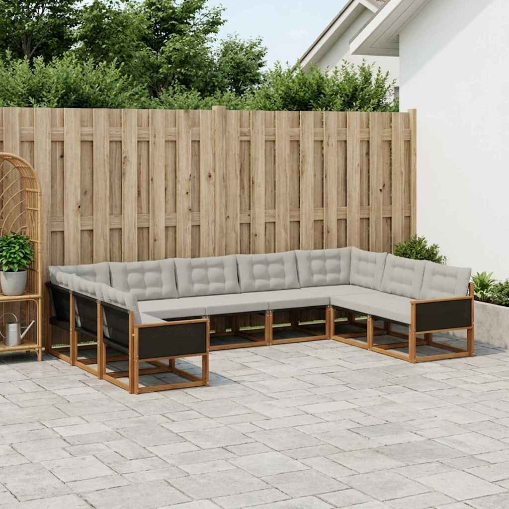 vidaXL Outdoor-Sofagarnitur mit Kissen 9 pcs Natürlich und Hellgrau
