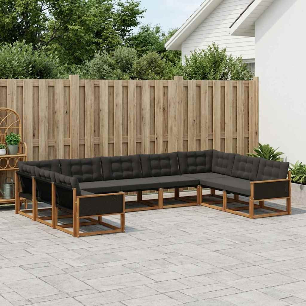 vidaXL Outdoor-Sofagarnitur mit Kissen 9 pcs Natürlich und Schwarz