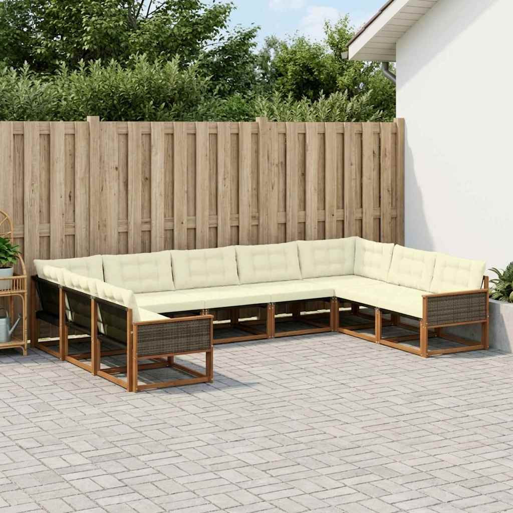 vidaXL Outdoor-Sofagarnitur mit Kissen 9 pcs Natur und Creme