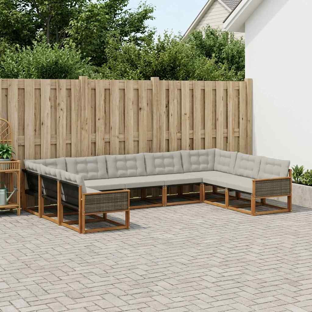 vidaXL Outdoor-Sofagarnitur mit Kissen 9 pcs Natürlich und Hellgrau