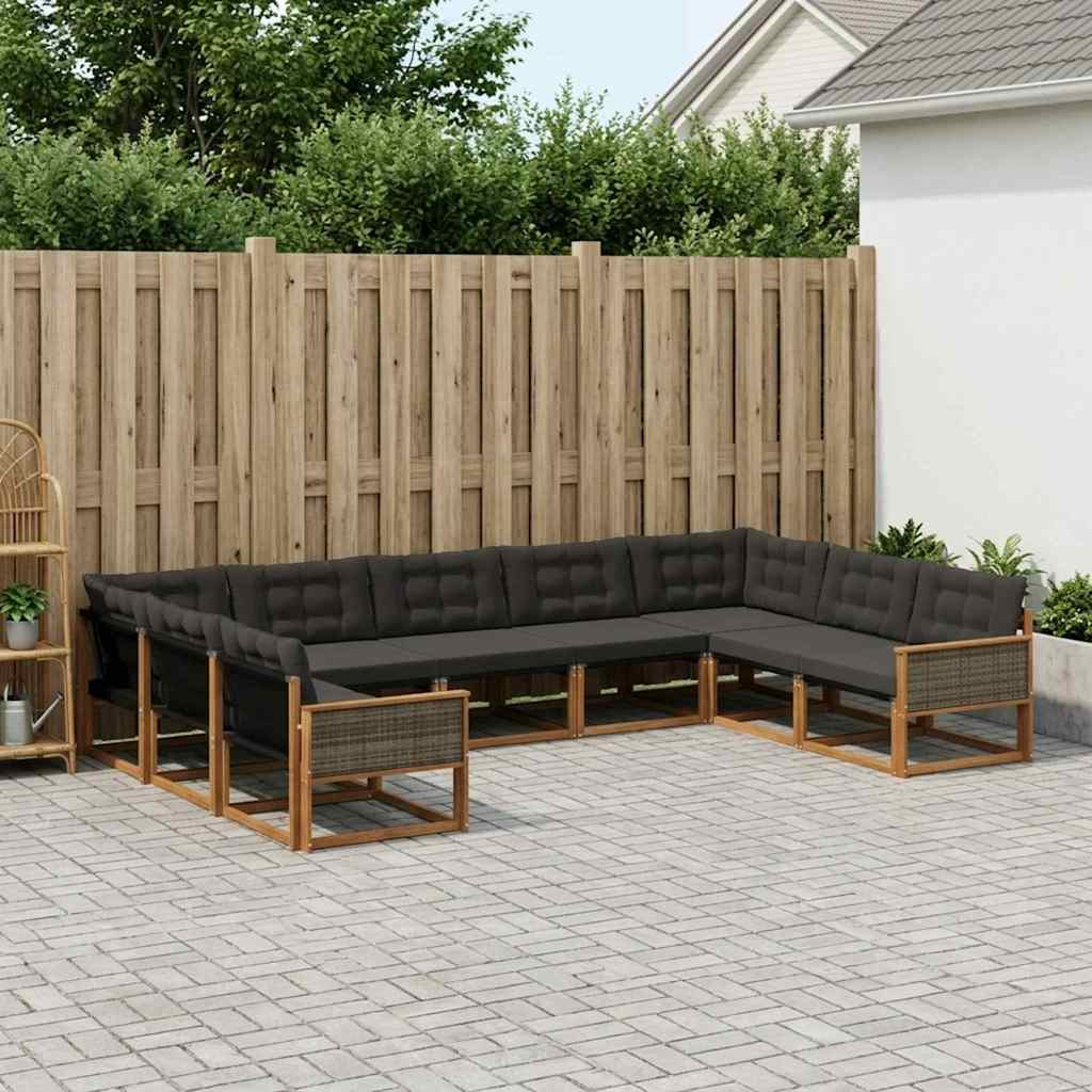 vidaXL Outdoor-Sofagarnitur mit Kissen 9 pcs Natürlich und Schwarz