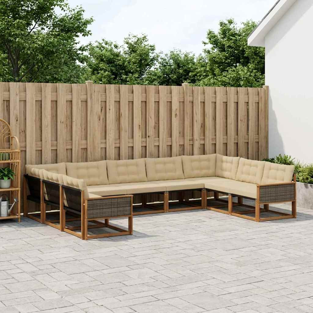 vidaXL Outdoor-Sofagarnitur mit Kissen 9 pcs Natur und Beige