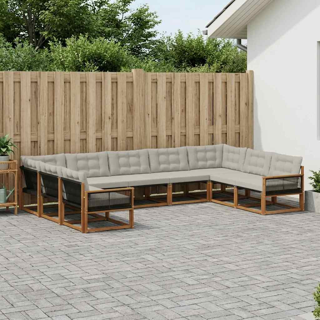 vidaXL Outdoor-Sofagarnitur mit Kissen 9 pcs Natürlich und Hellgrau