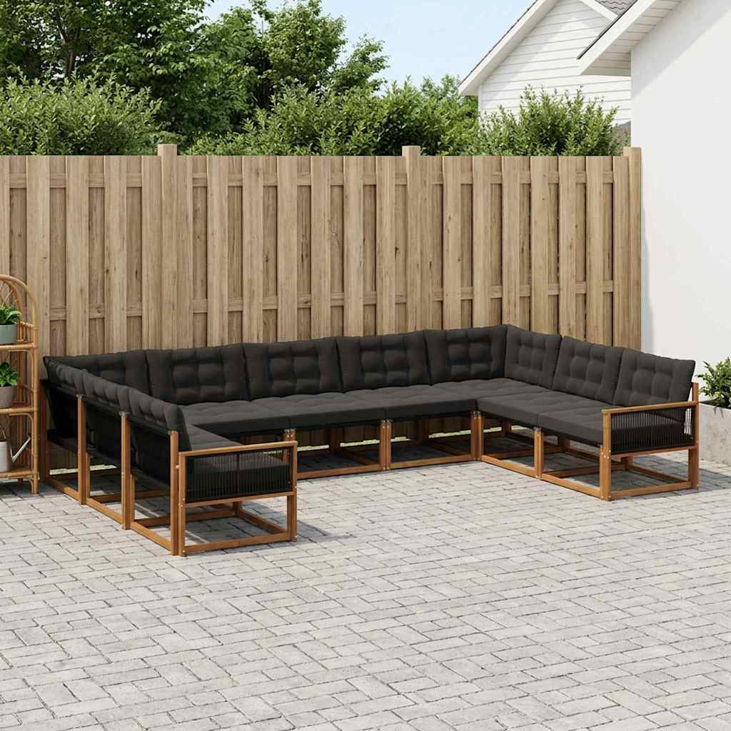 vidaXL Outdoor-Sofagarnitur mit Kissen 9 pcs Natürlich und Schwarz