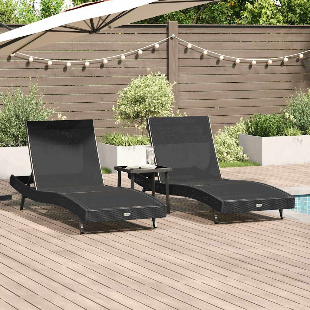 vidaXL Sonnenliege 3 pcs Schwarz 197 x 70 x 82 cm Poly-Rattan