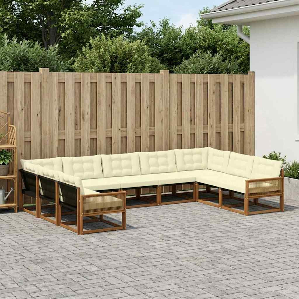 vidaXL Outdoor-Sofagarnitur mit Kissen 9 pcs Natur und Creme