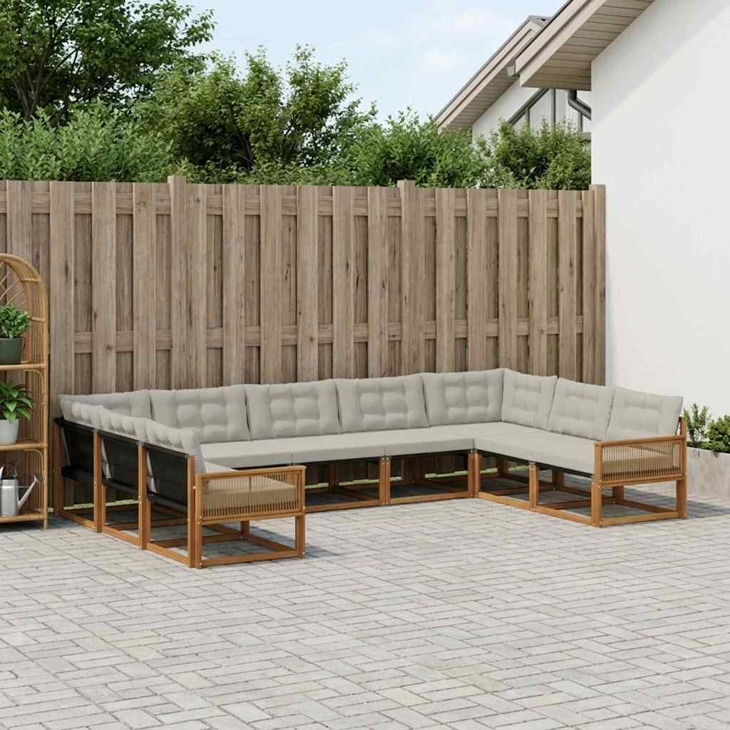 vidaXL Outdoor-Sofagarnitur mit Kissen 9 pcs Natürlich und Hellgrau