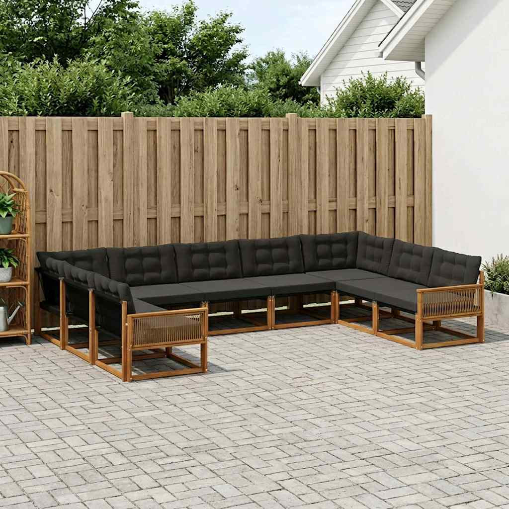 vidaXL Outdoor-Sofagarnitur mit Kissen 9 pcs Natürlich und Schwarz