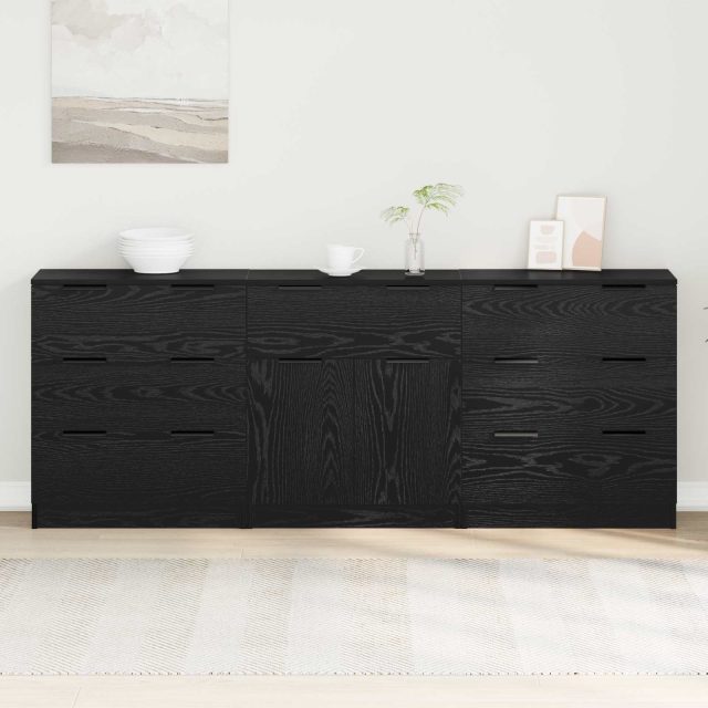 vidaXL Sideboard 3 pcs Schwarz Eichen-Optik 181 x 30 x 70 cm