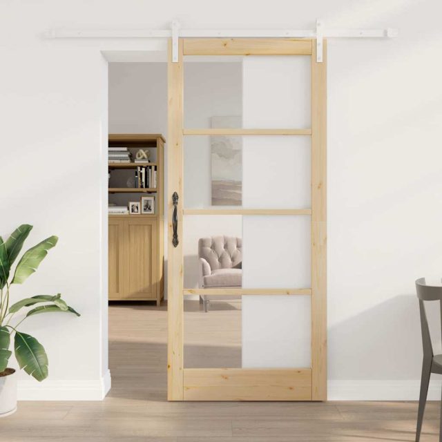 vidaXL Schiebetür ORKDAL Natur 93 x 211 cm Massivholz Kiefer und Glas