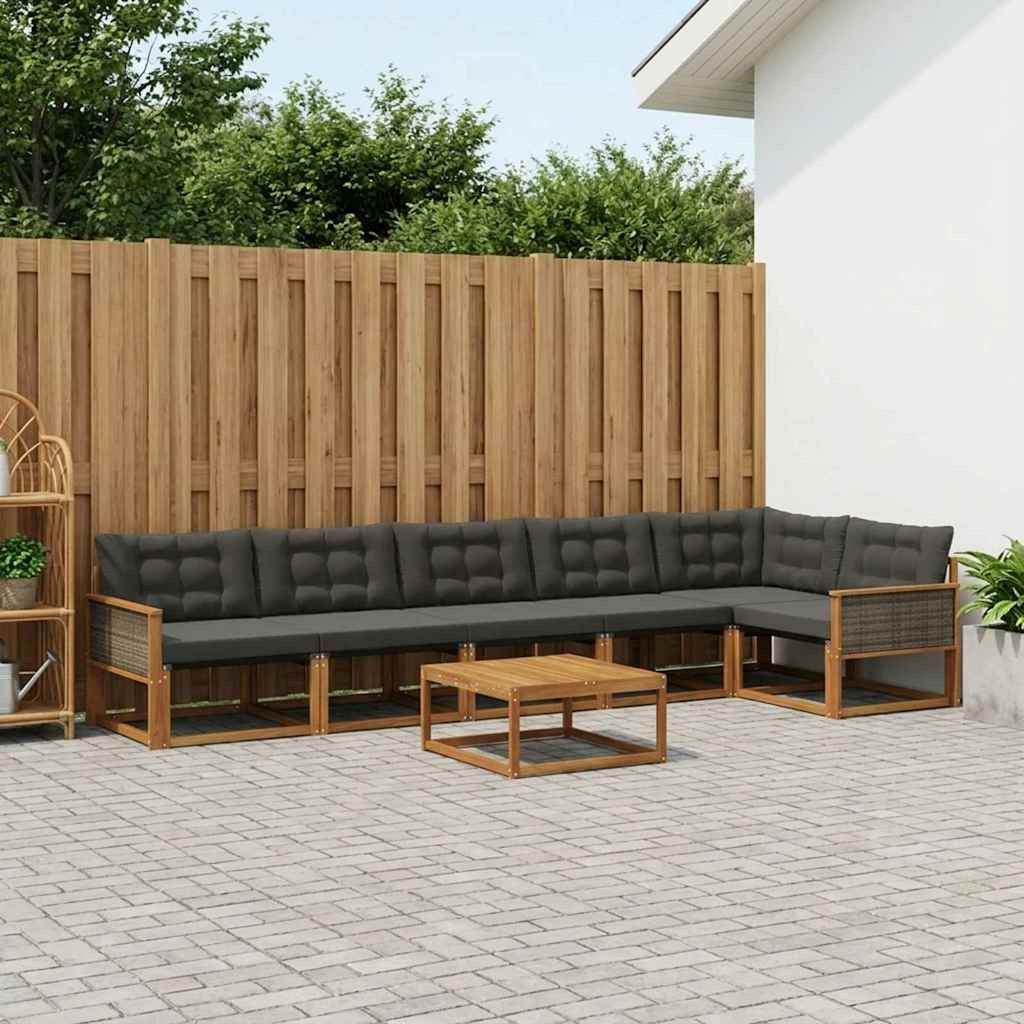 vidaXL Outdoor-Sofagarnitur mit Kissen 7 pcs Natürlich und Schwarz