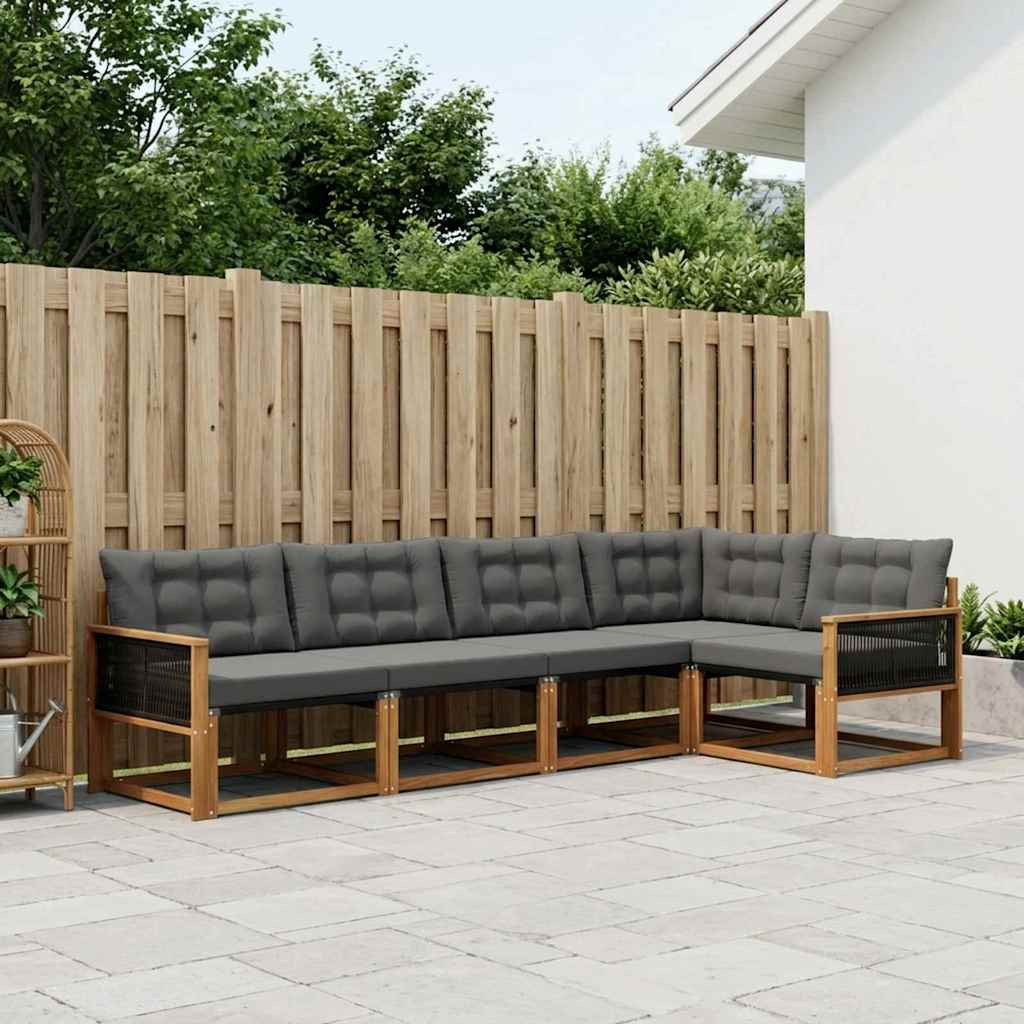 vidaXL Outdoor-Sofagarnitur mit Kissen 7 pcs Natürlich und Schwarz