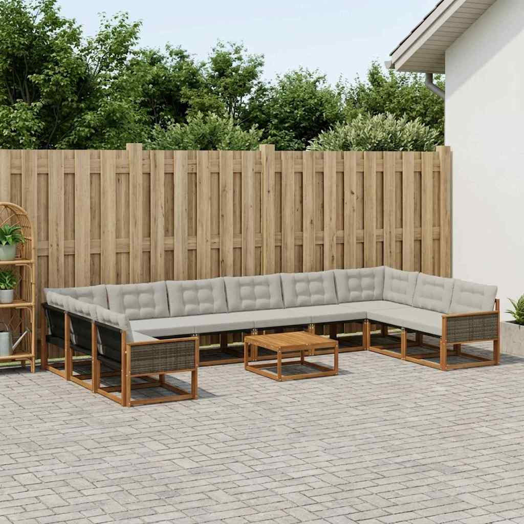 vidaXL Outdoor-Sofagarnitur 11 Stk. Natürlich und Hellgrau
