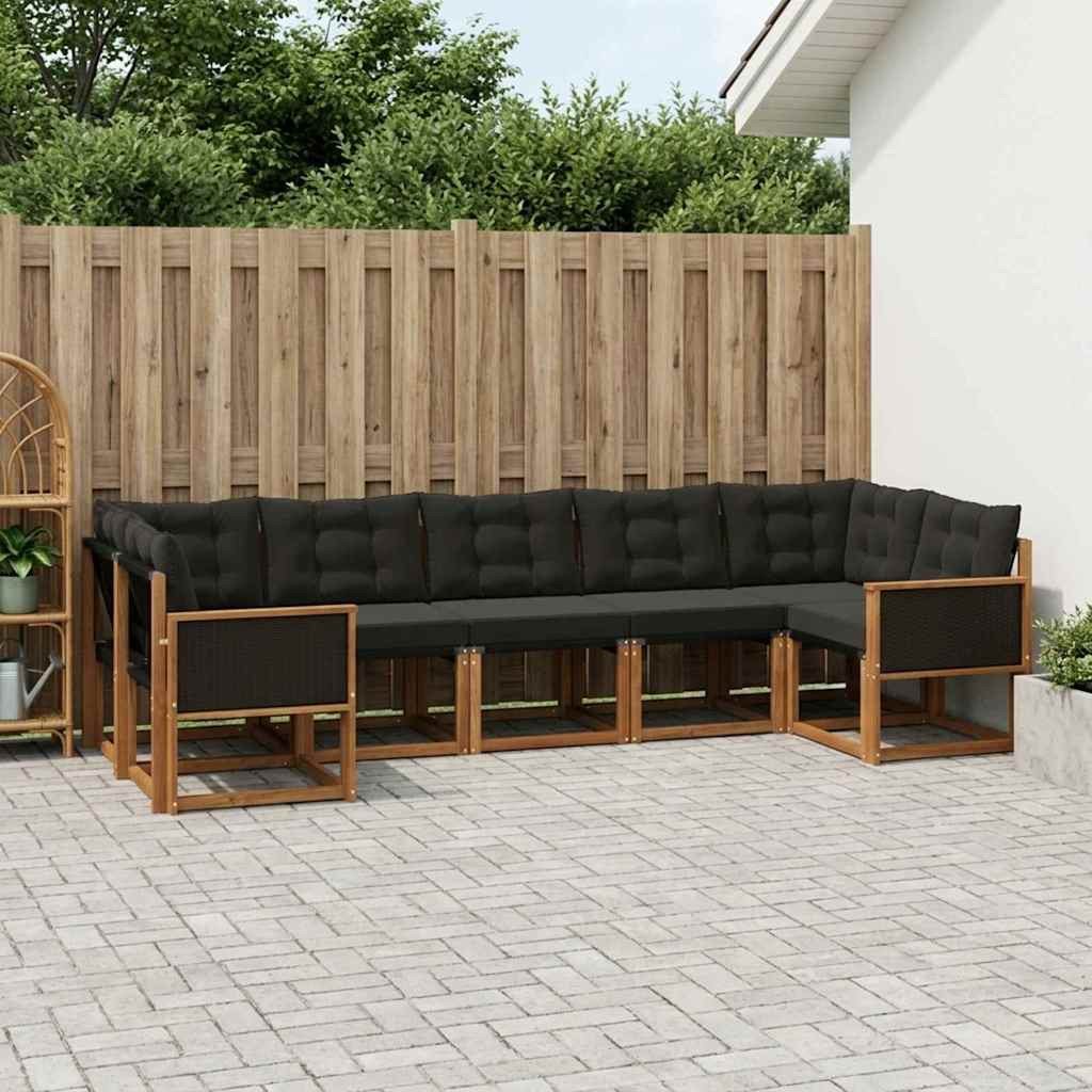 vidaXL Outdoor-Sofagarnitur mit Kissen 7 pcs Natürlich und Schwarz