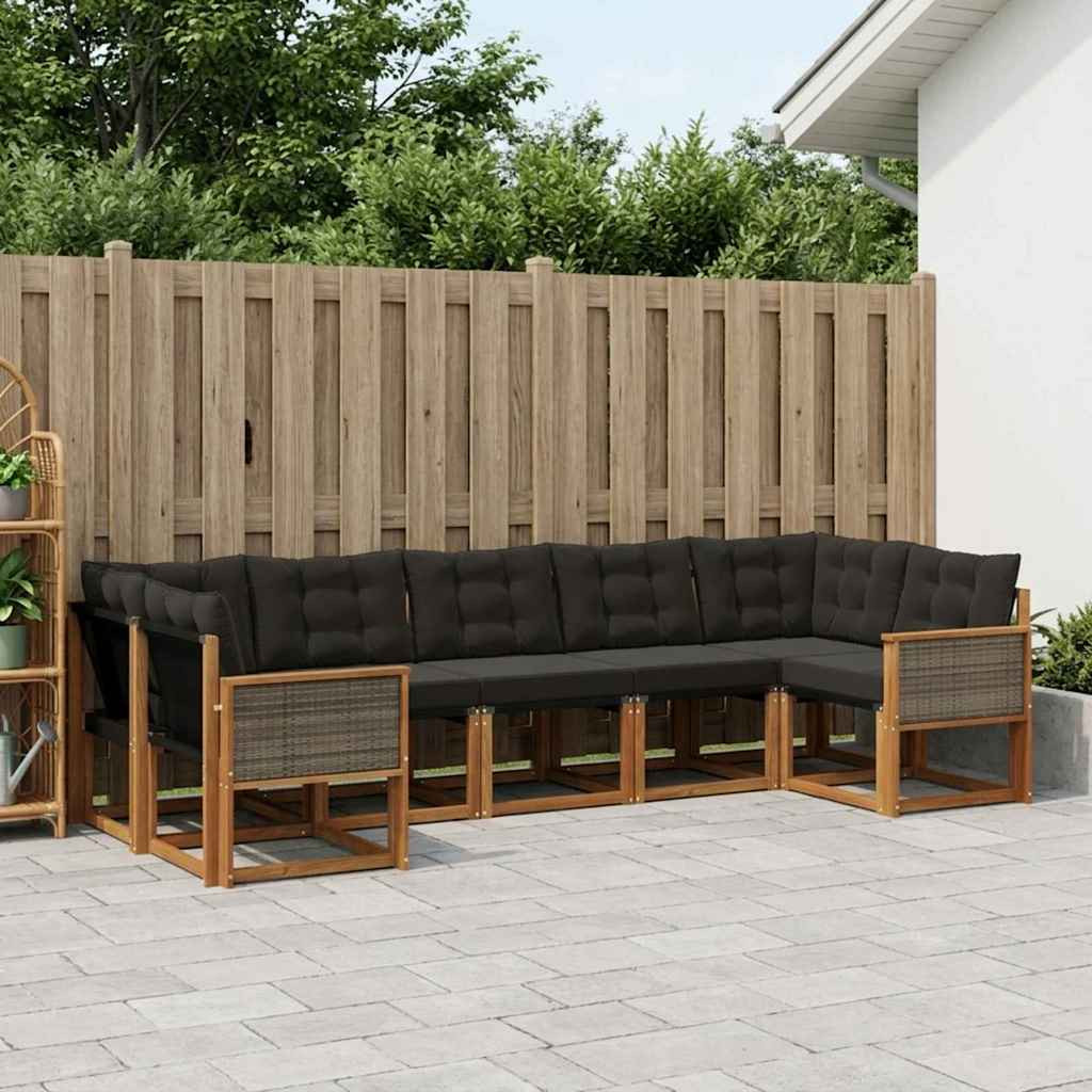 vidaXL Outdoor-Sofagarnitur mit Kissen 7 pcs Natürlich und Schwarz