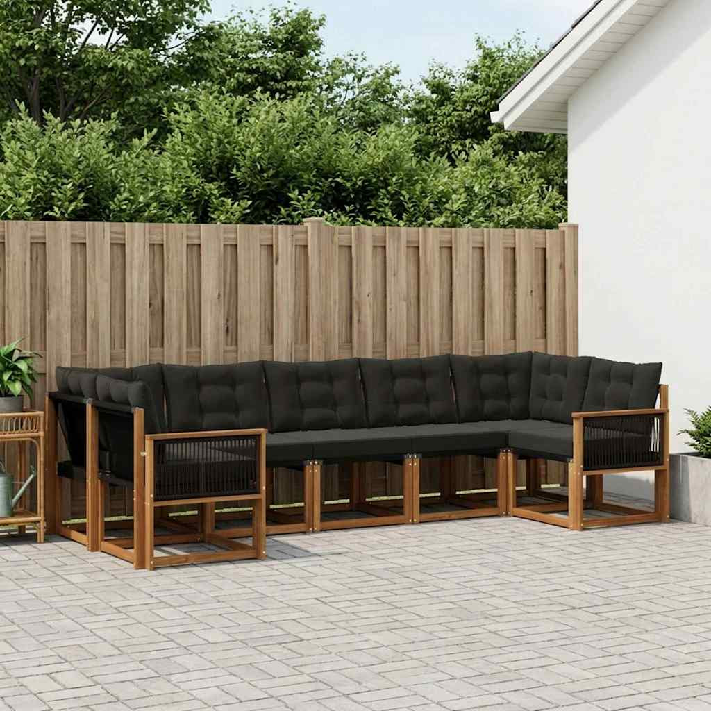 vidaXL Outdoor-Sofagarnitur mit Kissen 7 pcs Natürlich und Schwarz