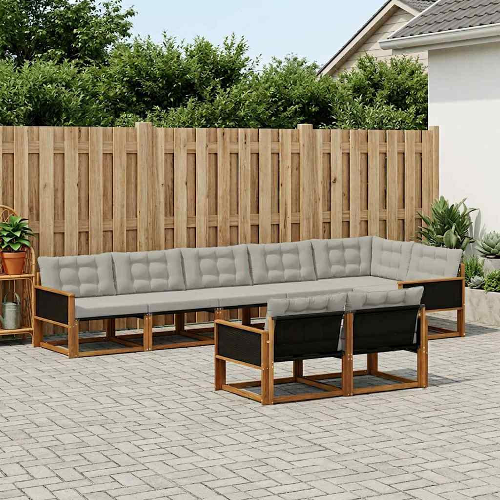 vidaXL Outdoor-Sofagarnitur mit Kissen 8 pcs Natürlich und Hellgrau