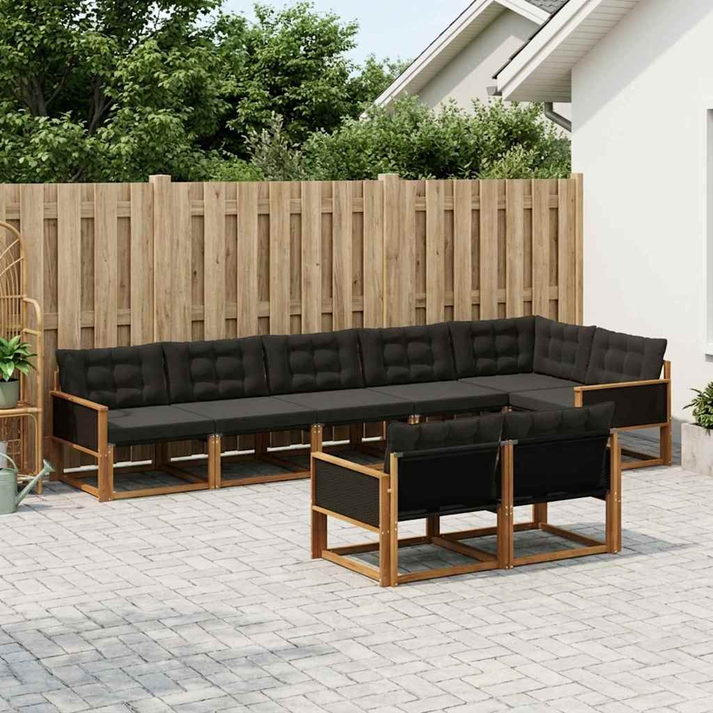 vidaXL Outdoor-Sofagarnitur mit Kissen 8 pcs Natürlich und Schwarz