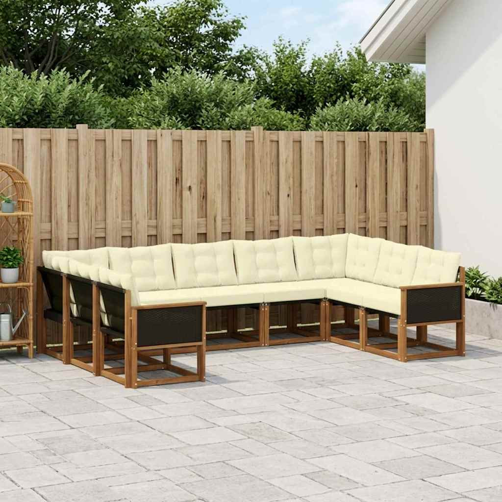 vidaXL Outdoor-Sofagarnitur mit Kissen 9 pcs Natur und Creme