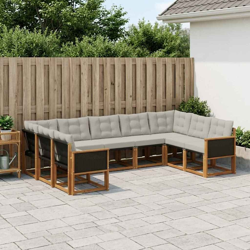 vidaXL Outdoor-Sofagarnitur mit Kissen 9 pcs Natur und Hellgrau
