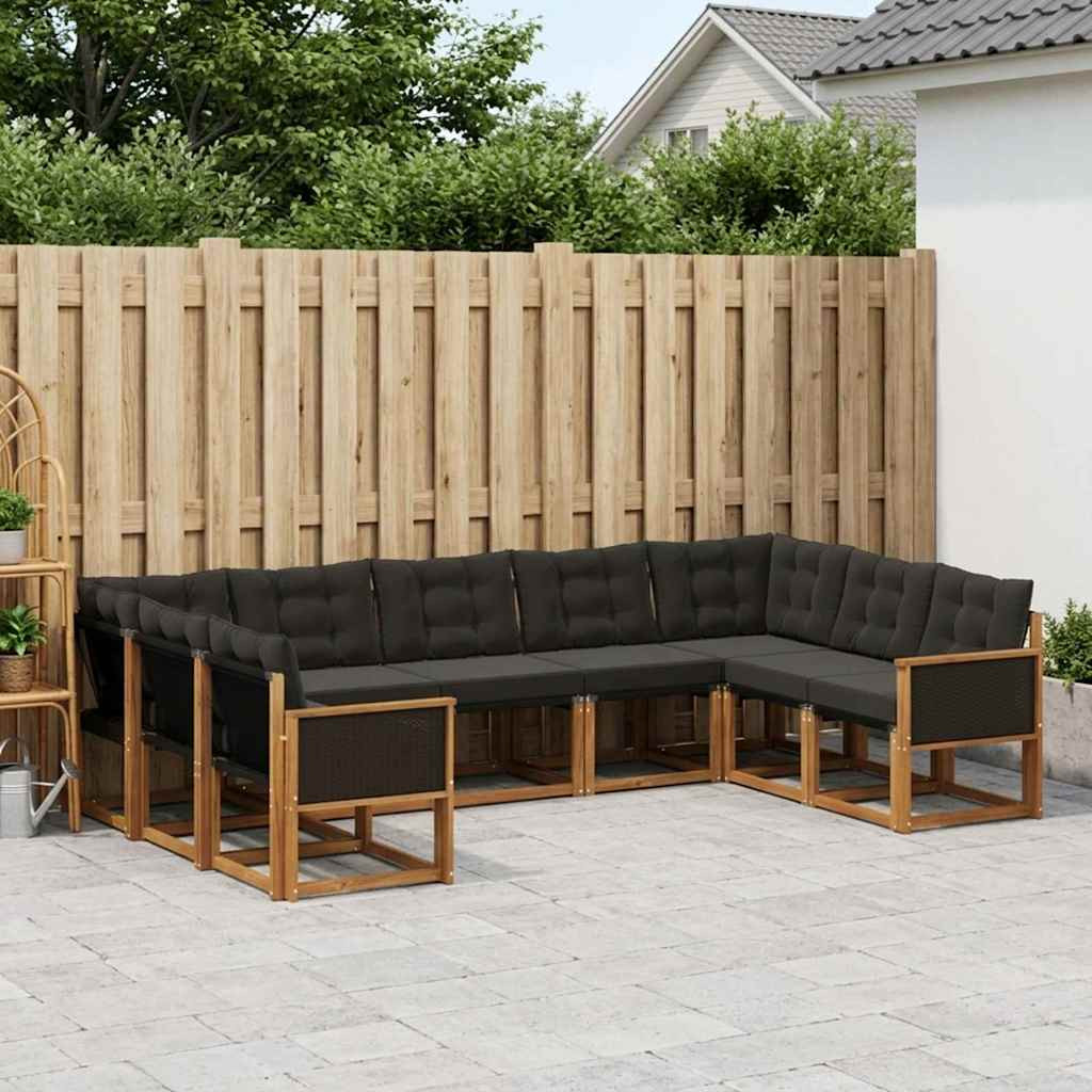 vidaXL Outdoor-Sofagarnitur mit Kissen 9 pcs Natürlich und Schwarz