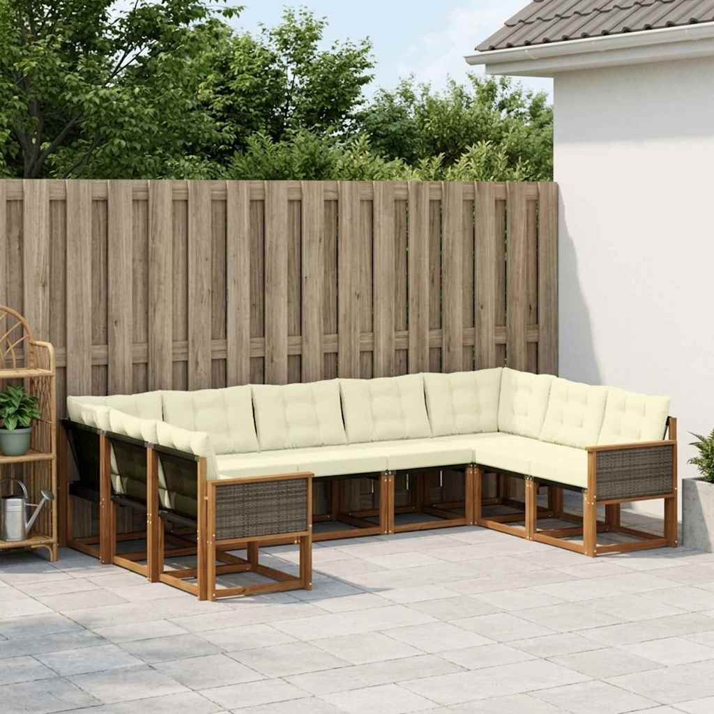 vidaXL Outdoor-Sofagarnitur mit Kissen 9 pcs Natur und Creme