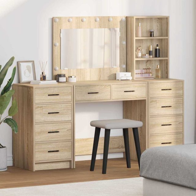 vidaXL Schminktisch mit Schubladen 3 pcs Sonoma-Eiche Holzwerkstoff
