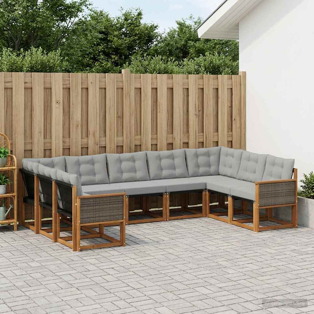 vidaXL Outdoor-Sofagarnitur mit Kissen 9 pcs Natur und Hellgrau