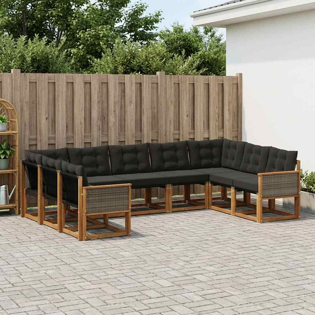 vidaXL Outdoor-Sofagarnitur mit Kissen 9 pcs Natürlich und Schwarz