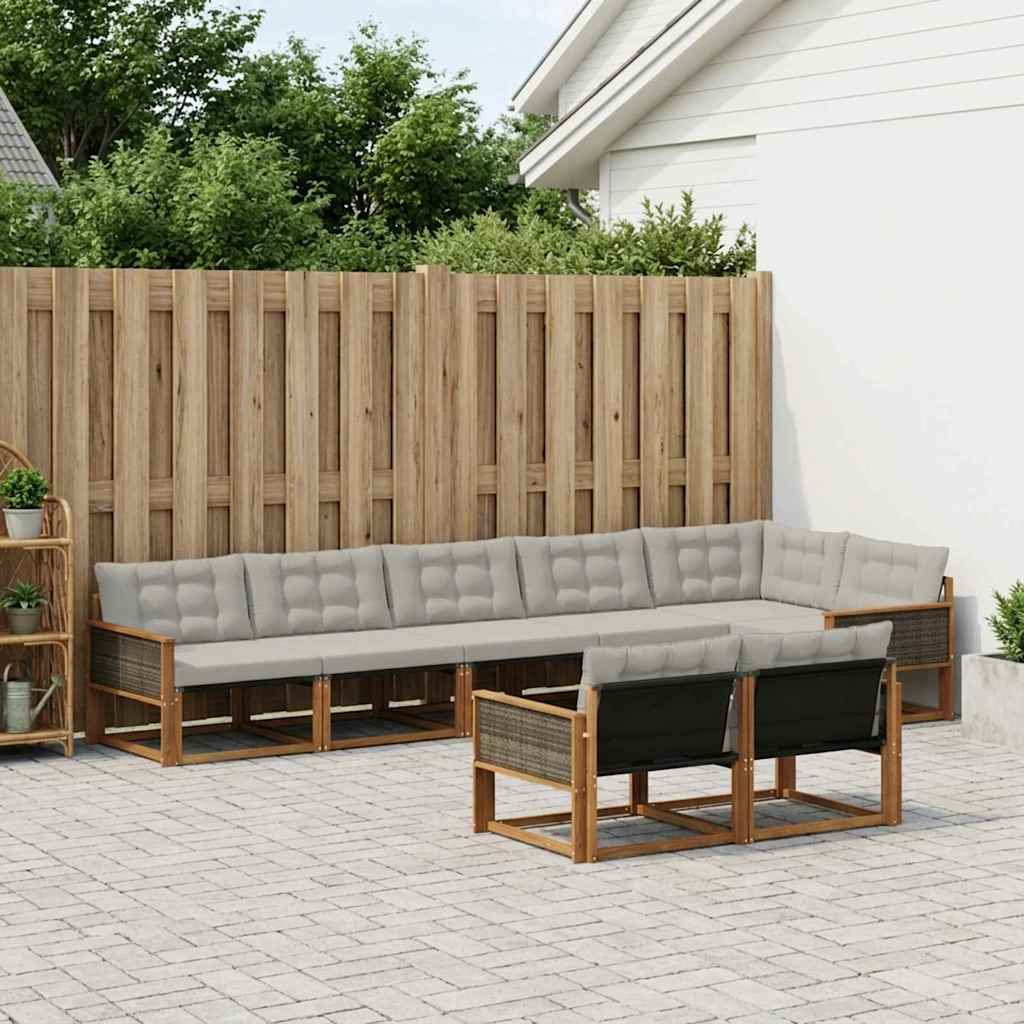 vidaXL Outdoor-Sofagarnitur mit Kissen 8 pcs Natürlich und Hellgrau