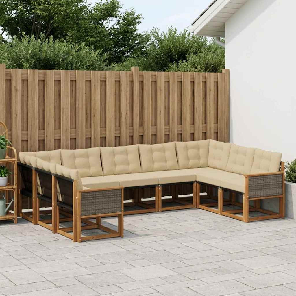 vidaXL Outdoor-Sofagarnitur mit Kissen 9 pcs Natur und Beige