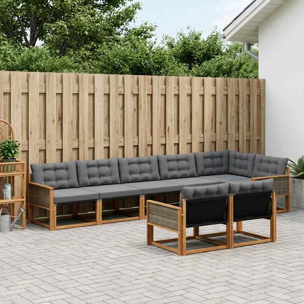 vidaXL Outdoor-Sofagarnitur mit Kissen 8 pcs Natürlich und Schwarz