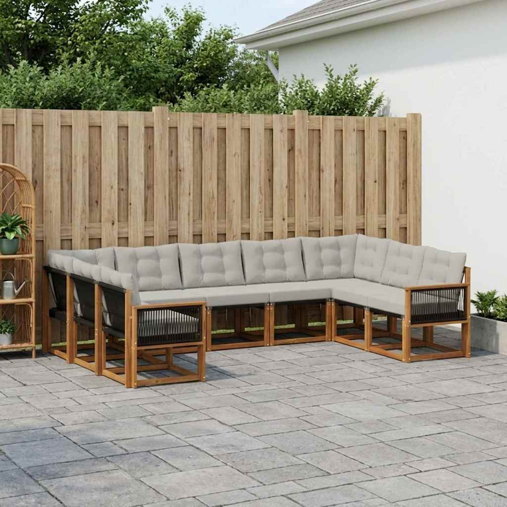 vidaXL Outdoor-Sofagarnitur mit Kissen 9 pcs Natur und Hellgrau