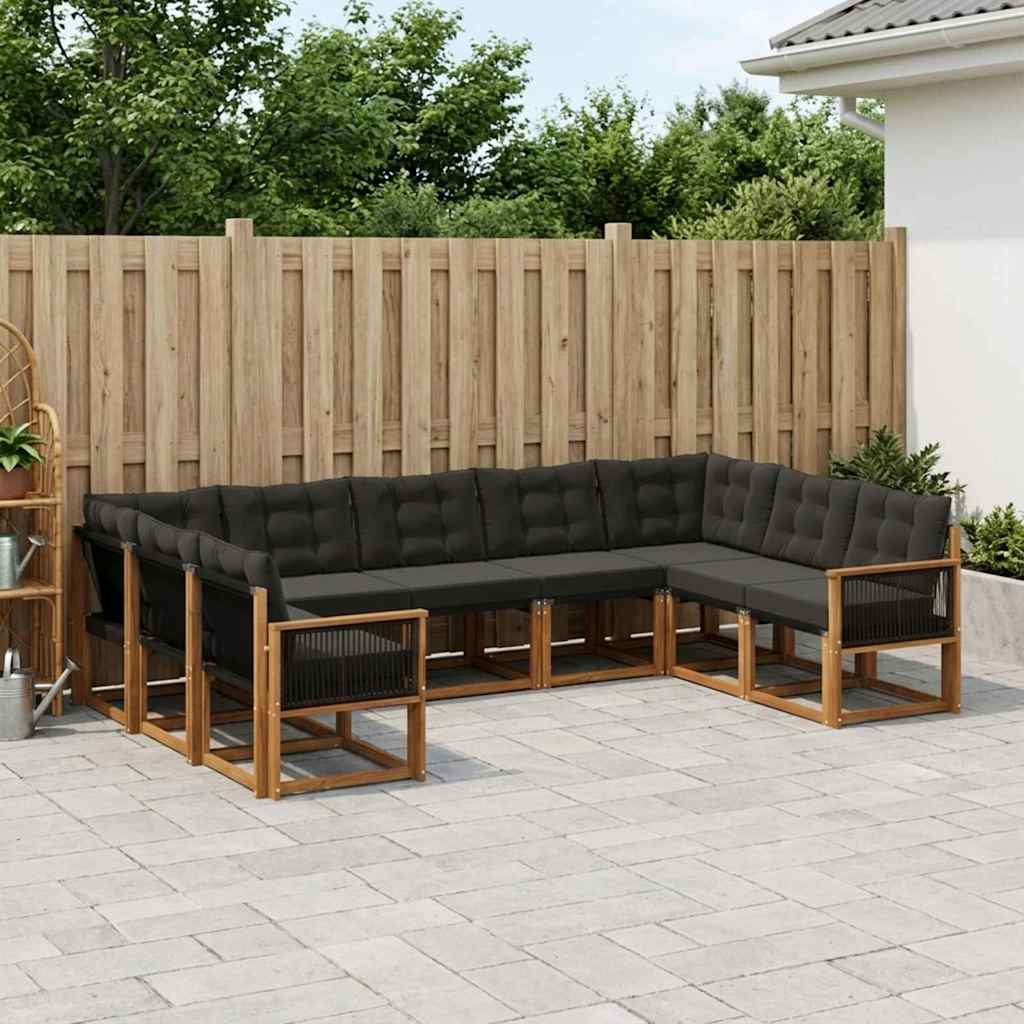 vidaXL Outdoor-Sofagarnitur mit Kissen 9 pcs Natürlich und Schwarz