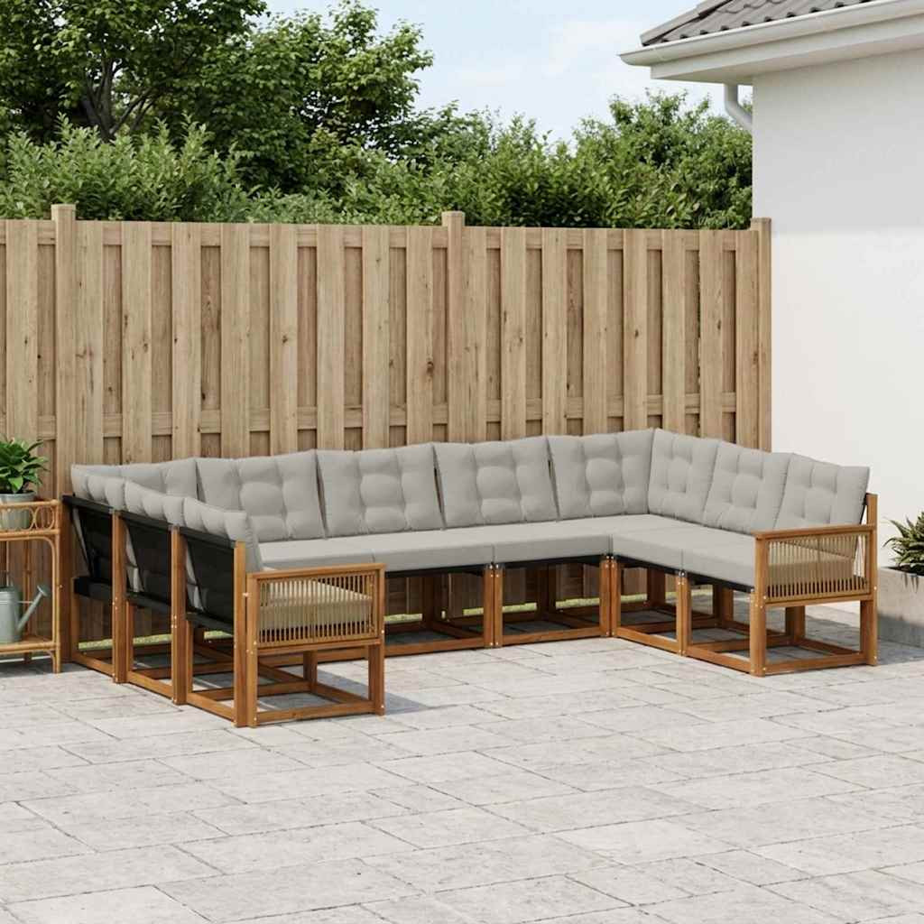 vidaXL Outdoor-Sofagarnitur mit Kissen 9 pcs Natürlich und Hellgrau