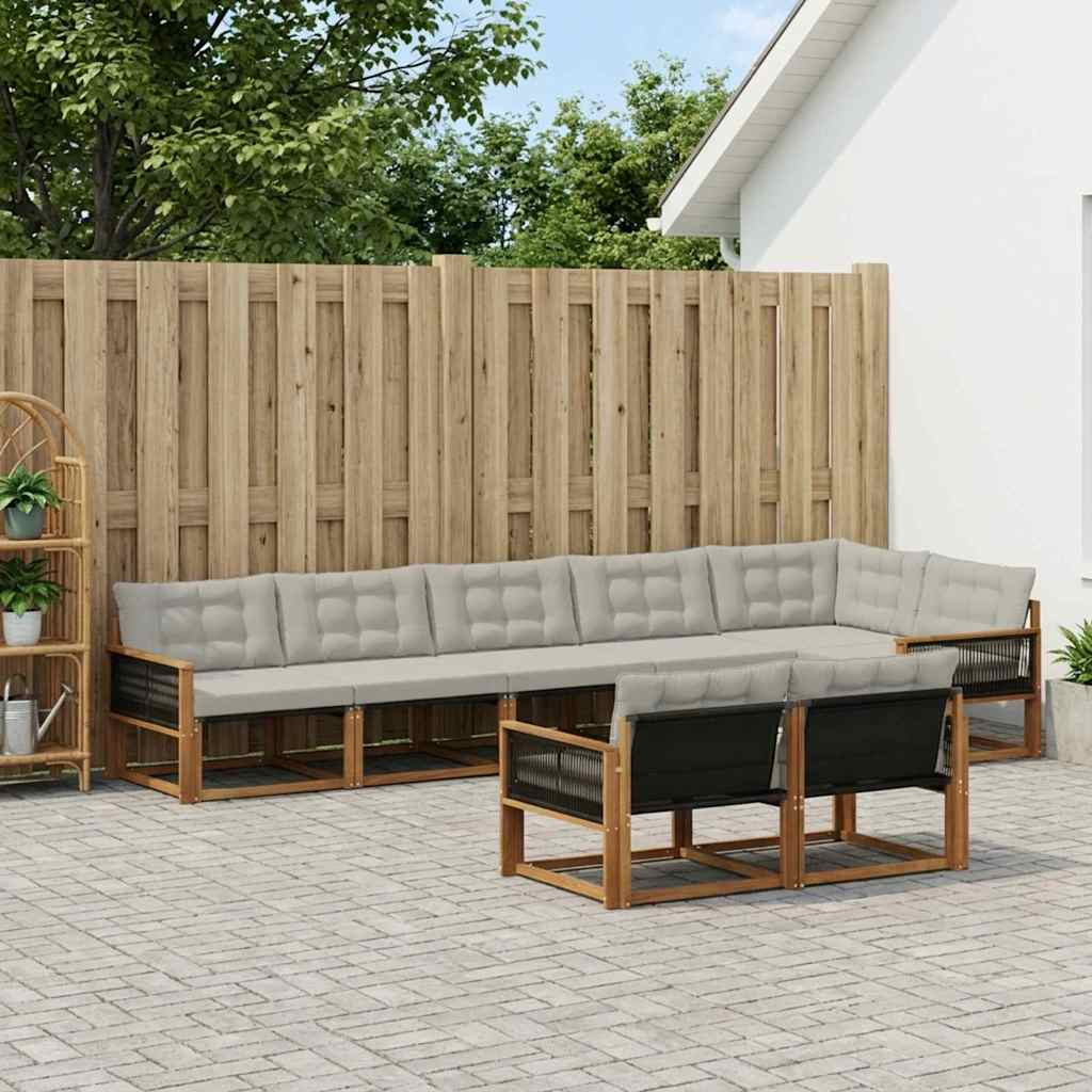 vidaXL Outdoor-Sofagarnitur mit Kissen 8 pcs Natürlich und Hellgrau