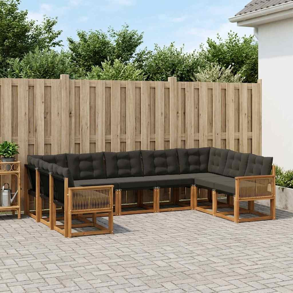 vidaXL Outdoor-Sofagarnitur mit Kissen 9 pcs Natürlich und Schwarz