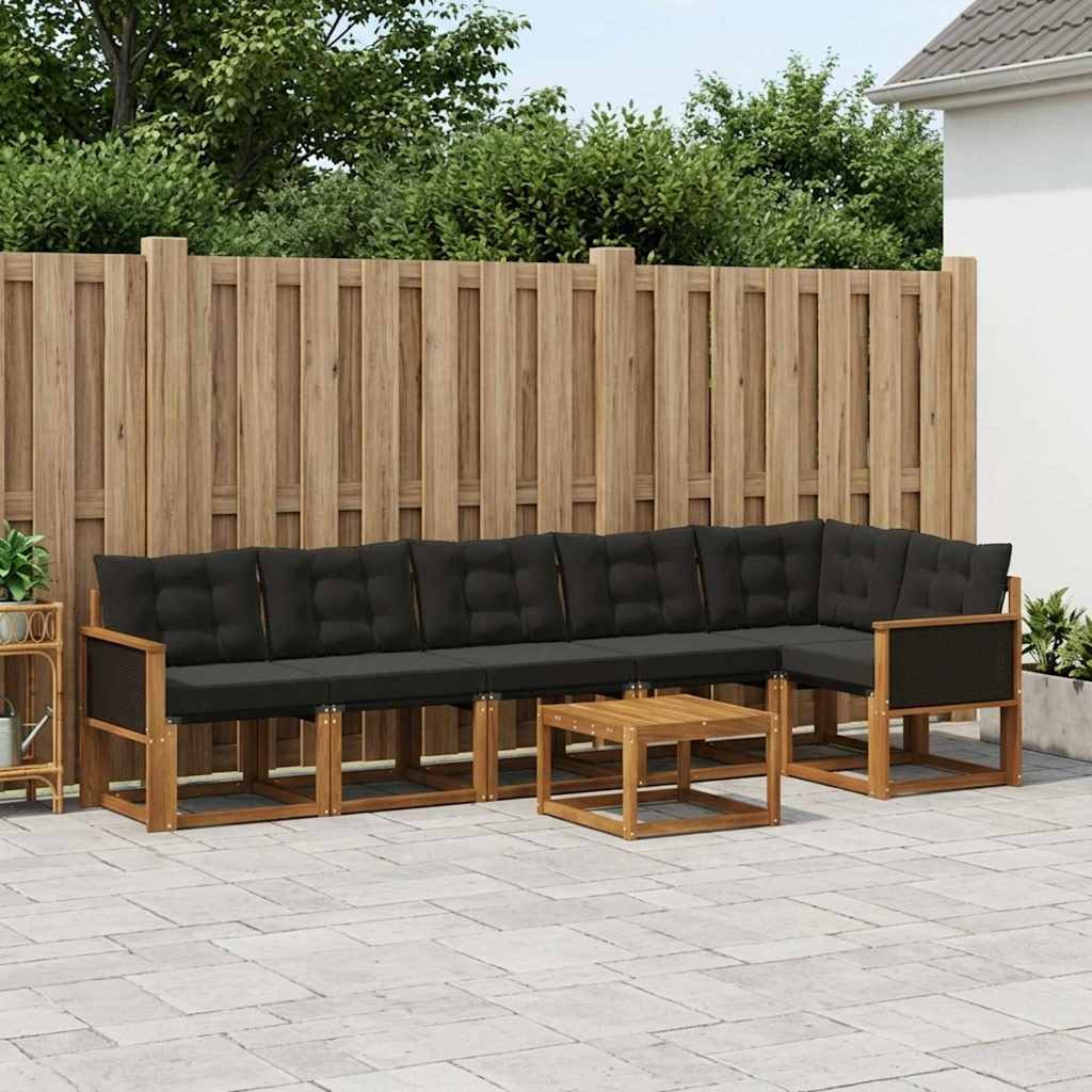 vidaXL Outdoor-Sofagarnitur mit Kissen 7 pcs Natürlich und Schwarz