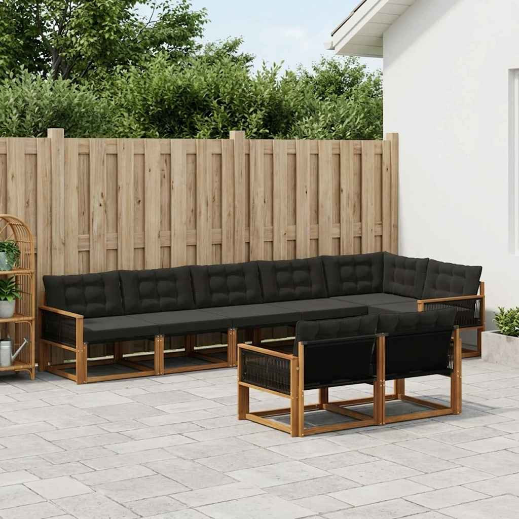 vidaXL Outdoor-Sofagarnitur mit Kissen 8 pcs Natürlich und Schwarz