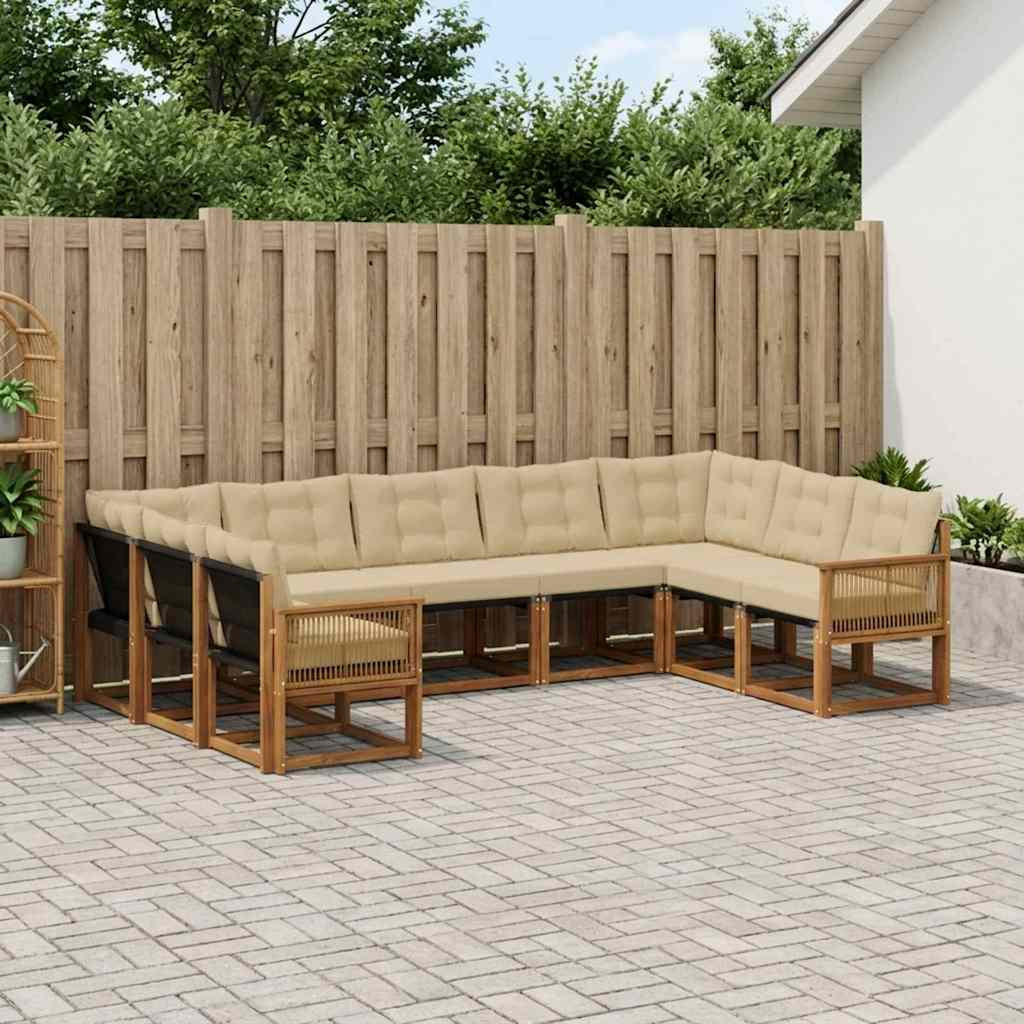 vidaXL Outdoor-Sofagarnitur mit Kissen 9 pcs Natur und Beige