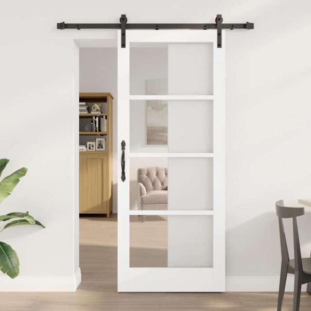 vidaXL Schiebetür ORKDAL Weiß 83 x 202 cm Massivholz Kiefer und Glas