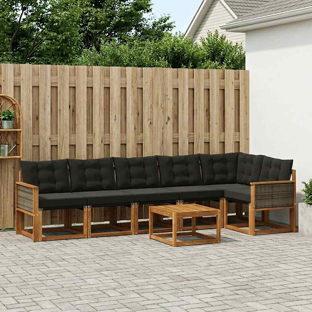 vidaXL Outdoor-Sofagarnitur mit Kissen 7 pcs Natürlich und Schwarz