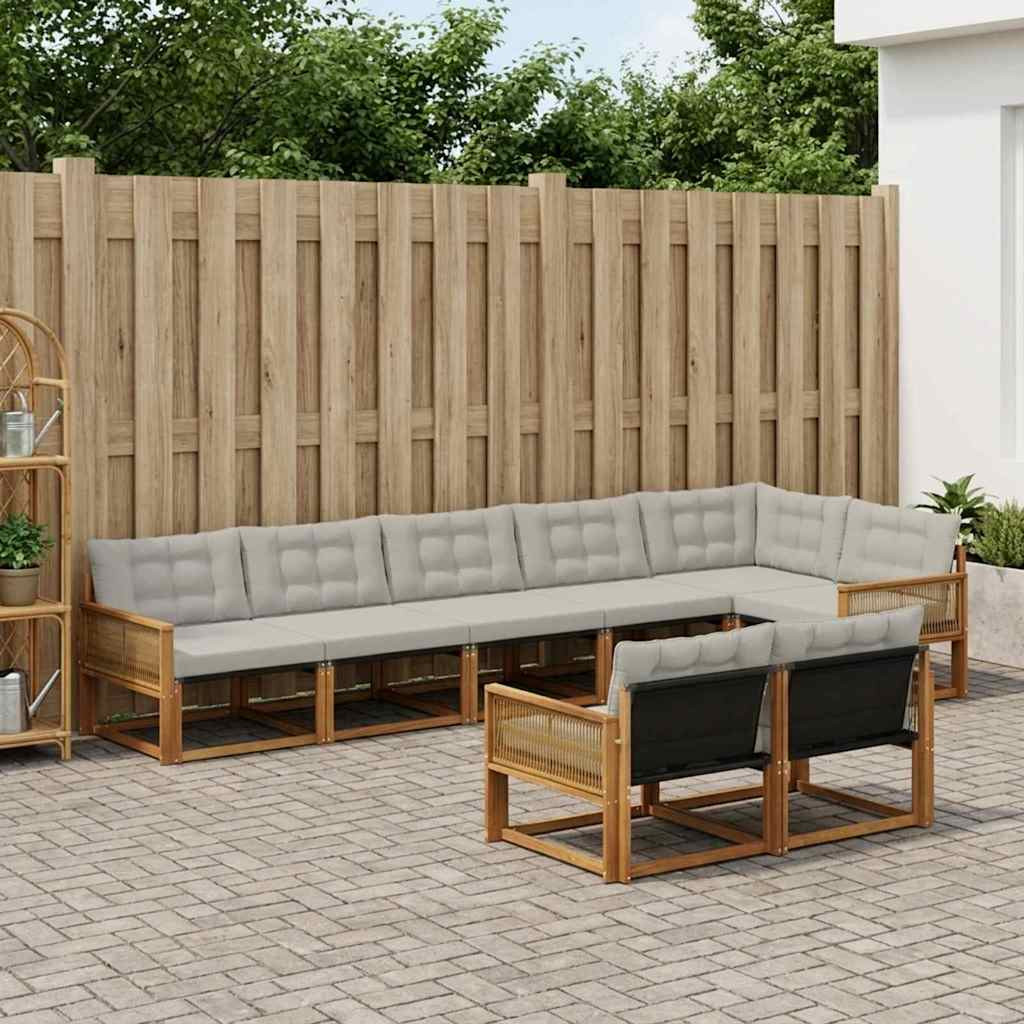 vidaXL Outdoor-Sofagarnitur mit Kissen 8 pcs Natürlich und Hellgrau