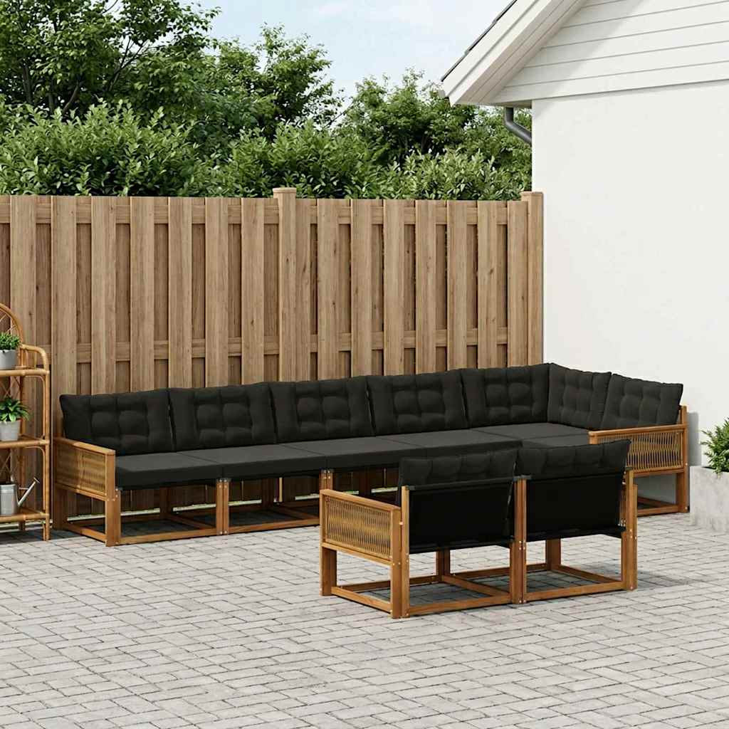 vidaXL Outdoor-Sofagarnitur mit Kissen 8 pcs Natürlich und Schwarz