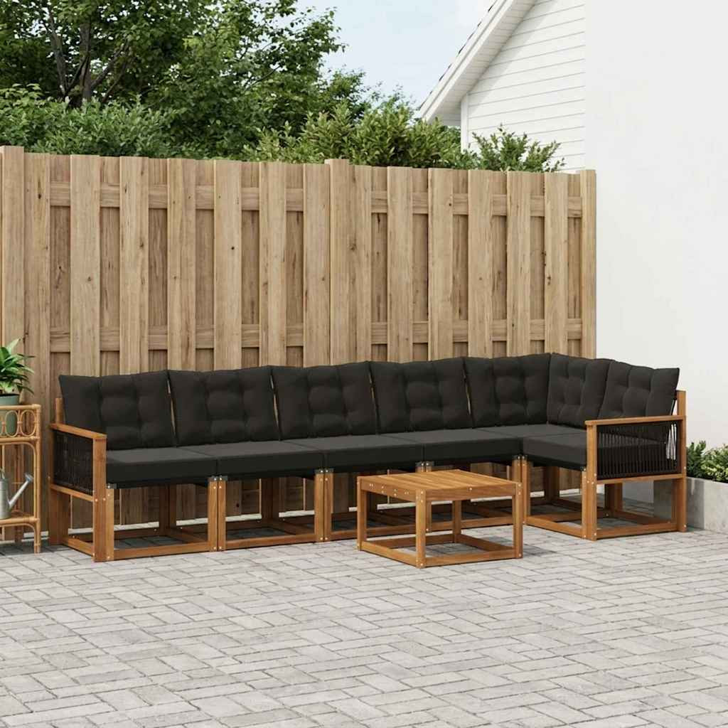 vidaXL Outdoor-Sofagarnitur mit Kissen 7 pcs Natürlich und Schwarz